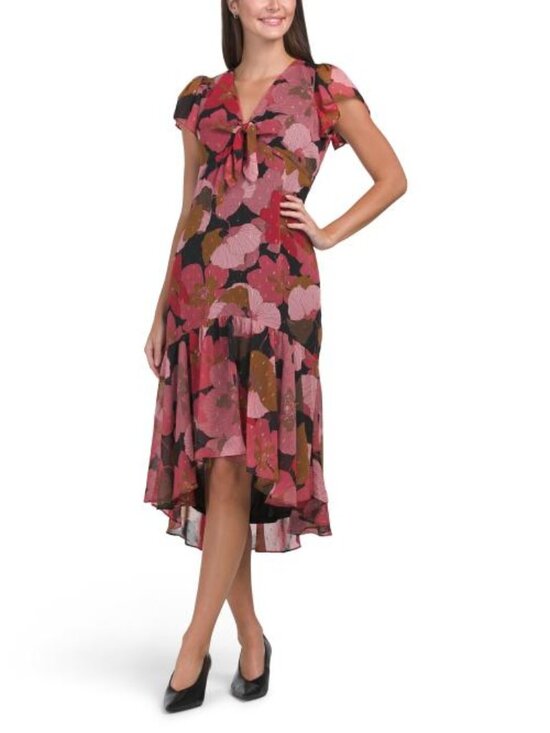 Taylor Dresses & Skirts - TAYLOR Petite Twist Front Knit Floral Dress